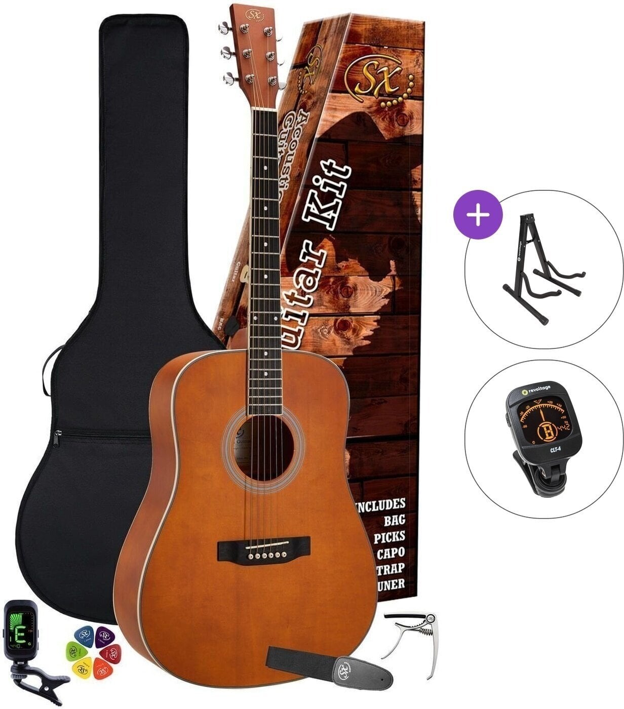 Dreadnought-kitara SX SD104KBR Standard SET Brown Dreadnought-kitara