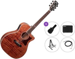 Jumbo Elektro-Akustikgitarren Cort GA5F-FMH Premium SET Open Pore Natural Jumbo Elektro-Akustikgitarren