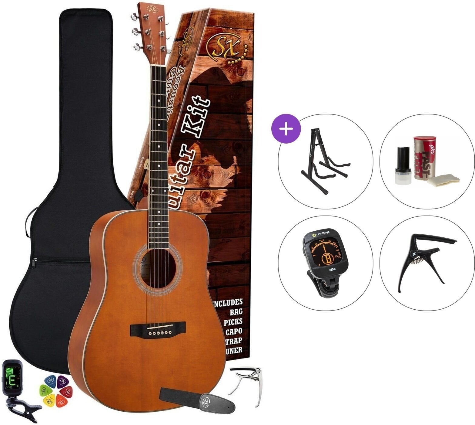 Dreadnought-kitara SX SD104KBR Premium SET Brown Dreadnought-kitara