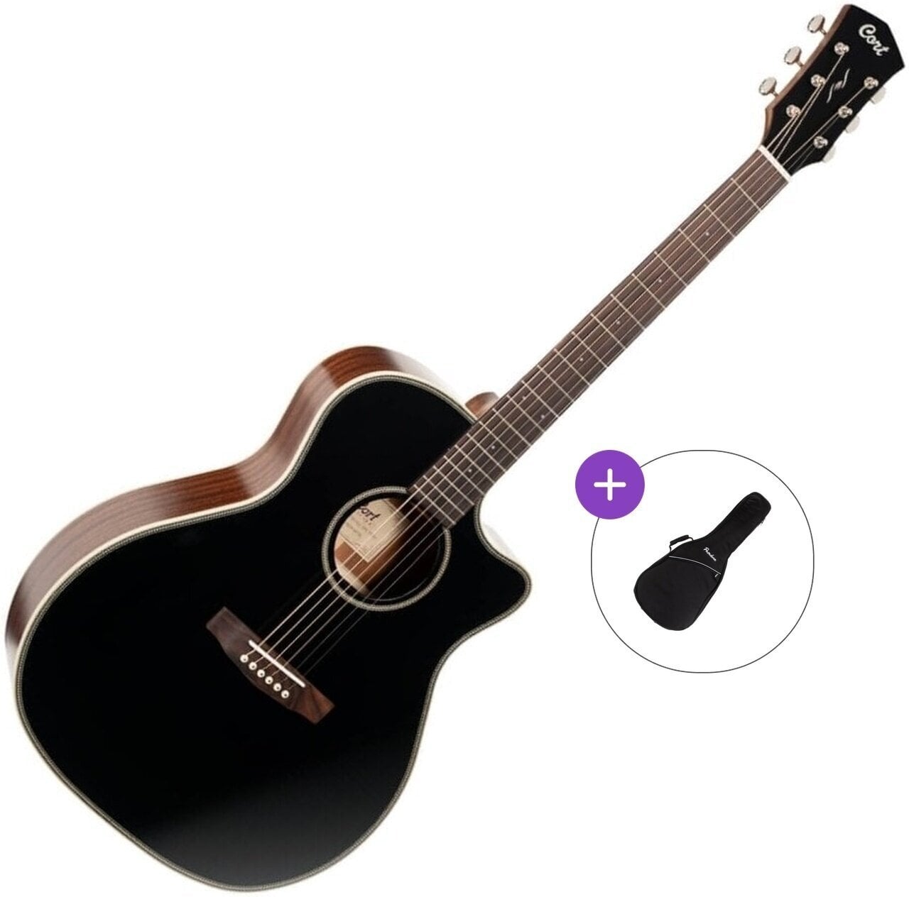 Jumbo z elektroniką Cort ESSENCE-GA4 Basic SET Black Jumbo z elektroniką