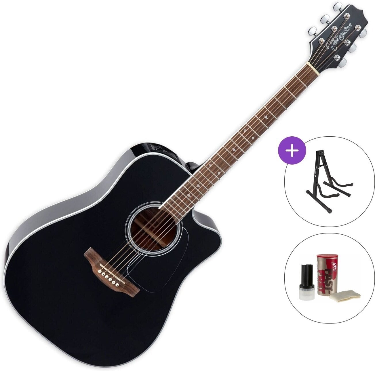 Dreadnought z elektroniką Takamine GD34CE Standard SET Black Dreadnought z elektroniką