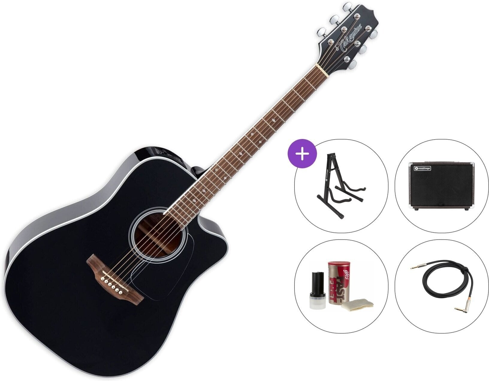 Dreadnought z elektroniką Takamine GD34CE Premium SET Black Dreadnought z elektroniką