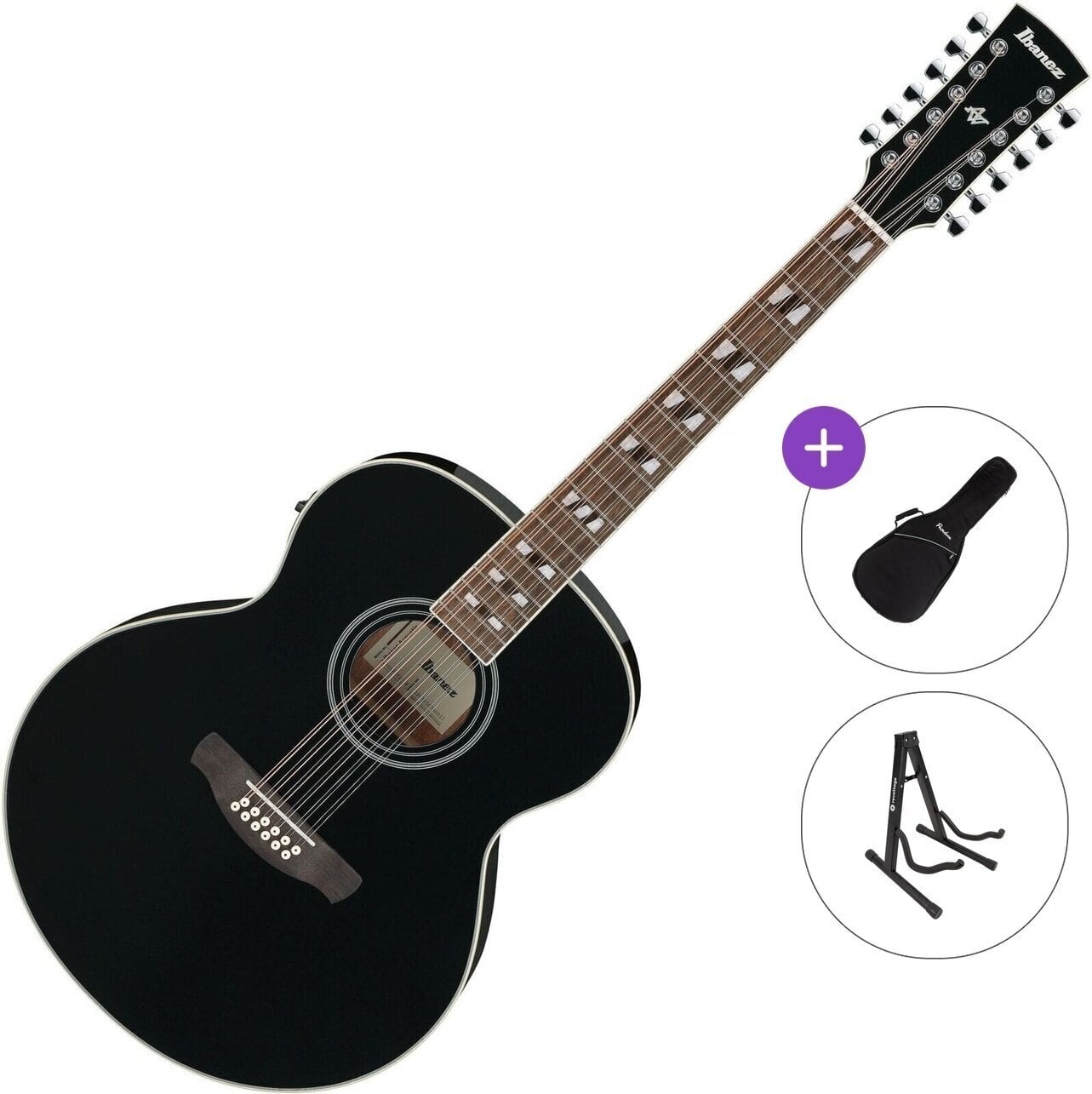 12-keelne elektroakustiline kitarr Ibanez AJ7012M1E-BK Standard SET Black 12-keelne elektroakustiline kitarr