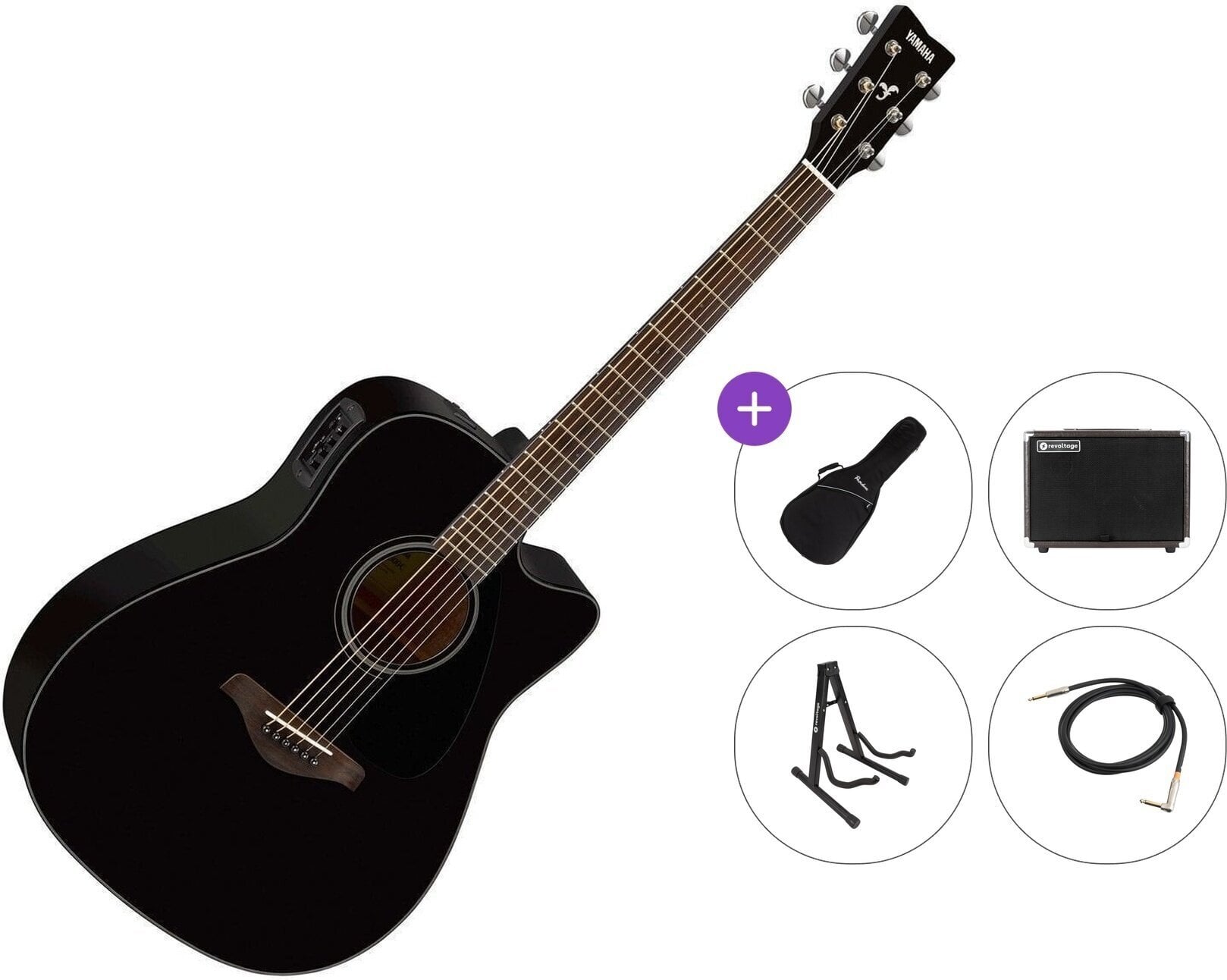 Chitară electro-acustică Dreadnought Yamaha FGX800C Premium SET Black Chitară electro-acustică Dreadnought