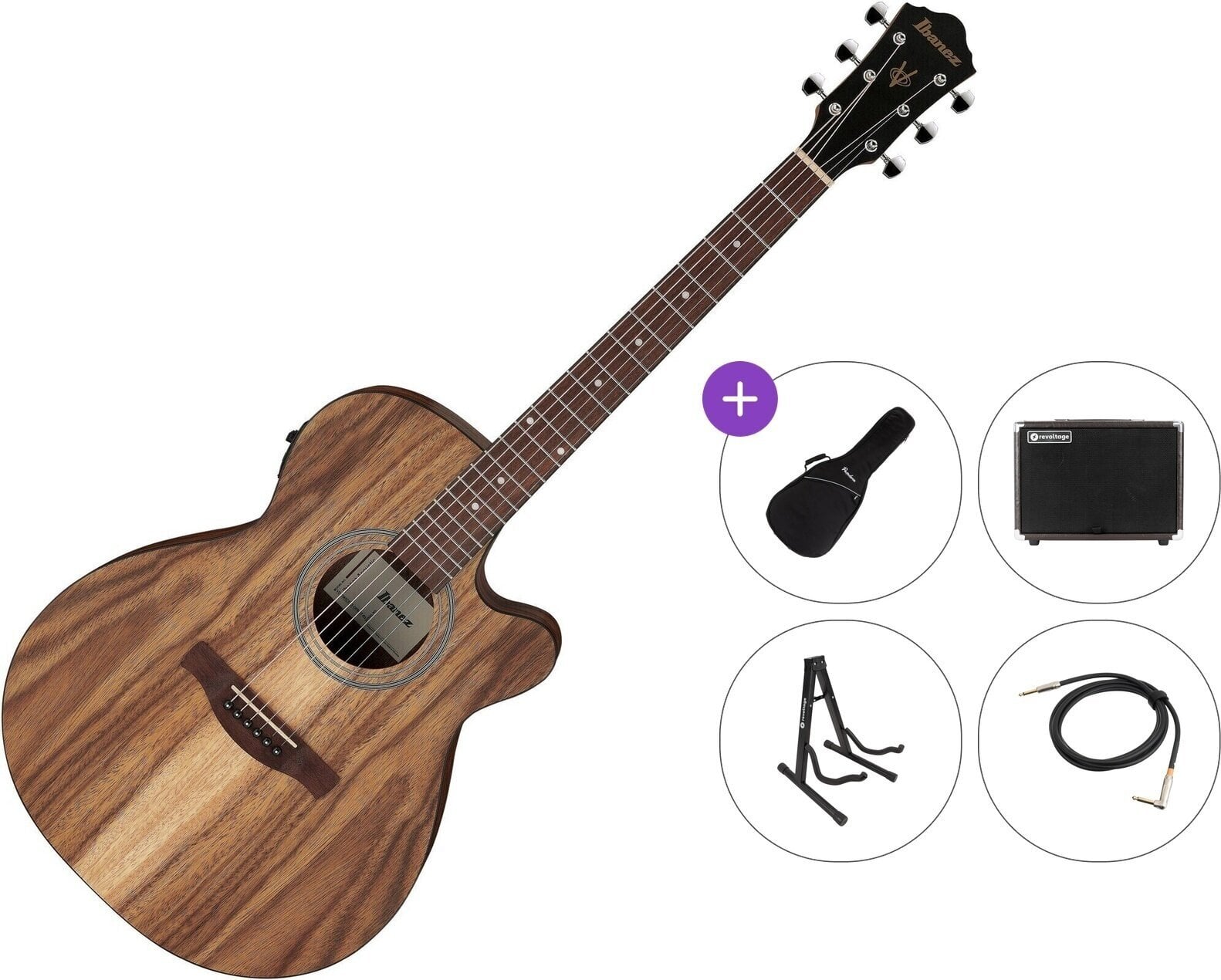 Elektroakustinen kitara Ibanez VC40WSCE-OPB Premium SET Open Pore Brown Elektroakustinen kitara