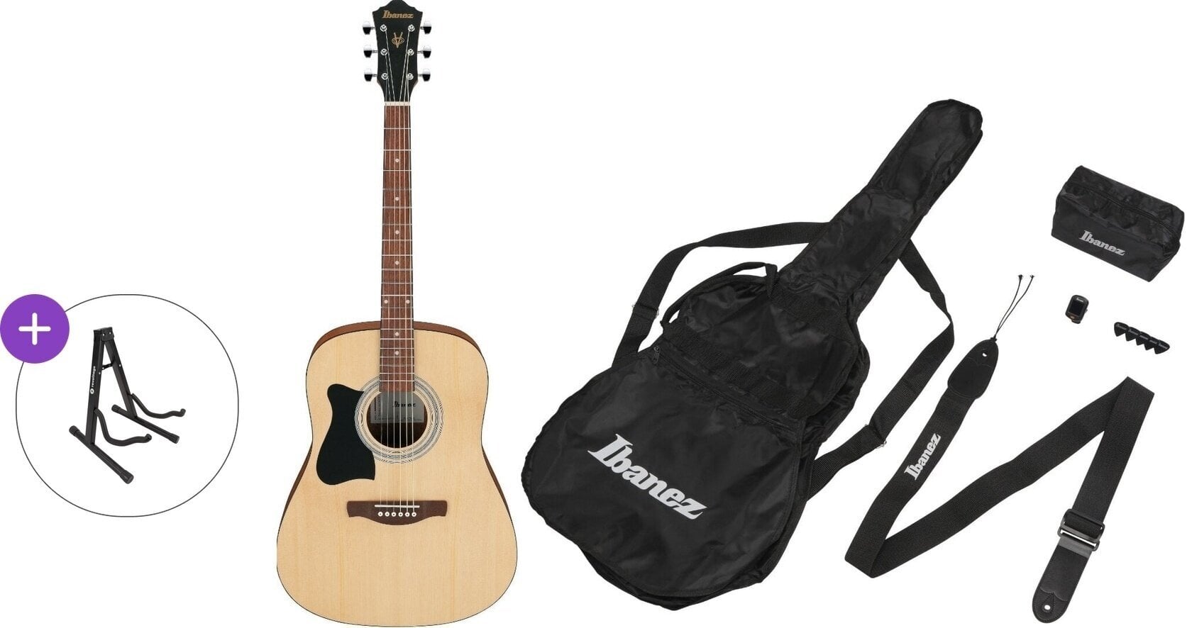 Dreadnought kitarr Ibanez V50LNJP-OPN Basic SET Open Pore Natural Dreadnought kitarr
