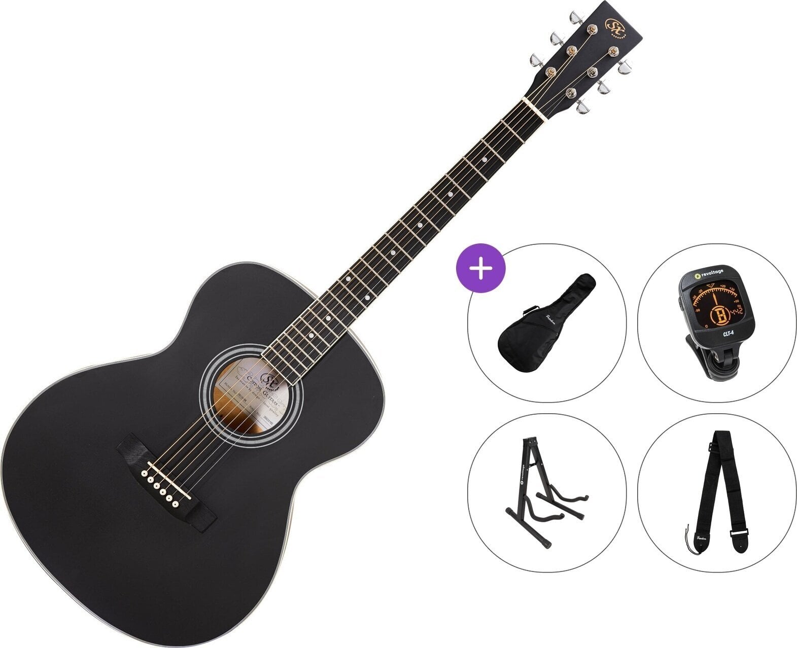 Akustická kytara SX SO104 Premium SET Matte Black Akustická kytara
