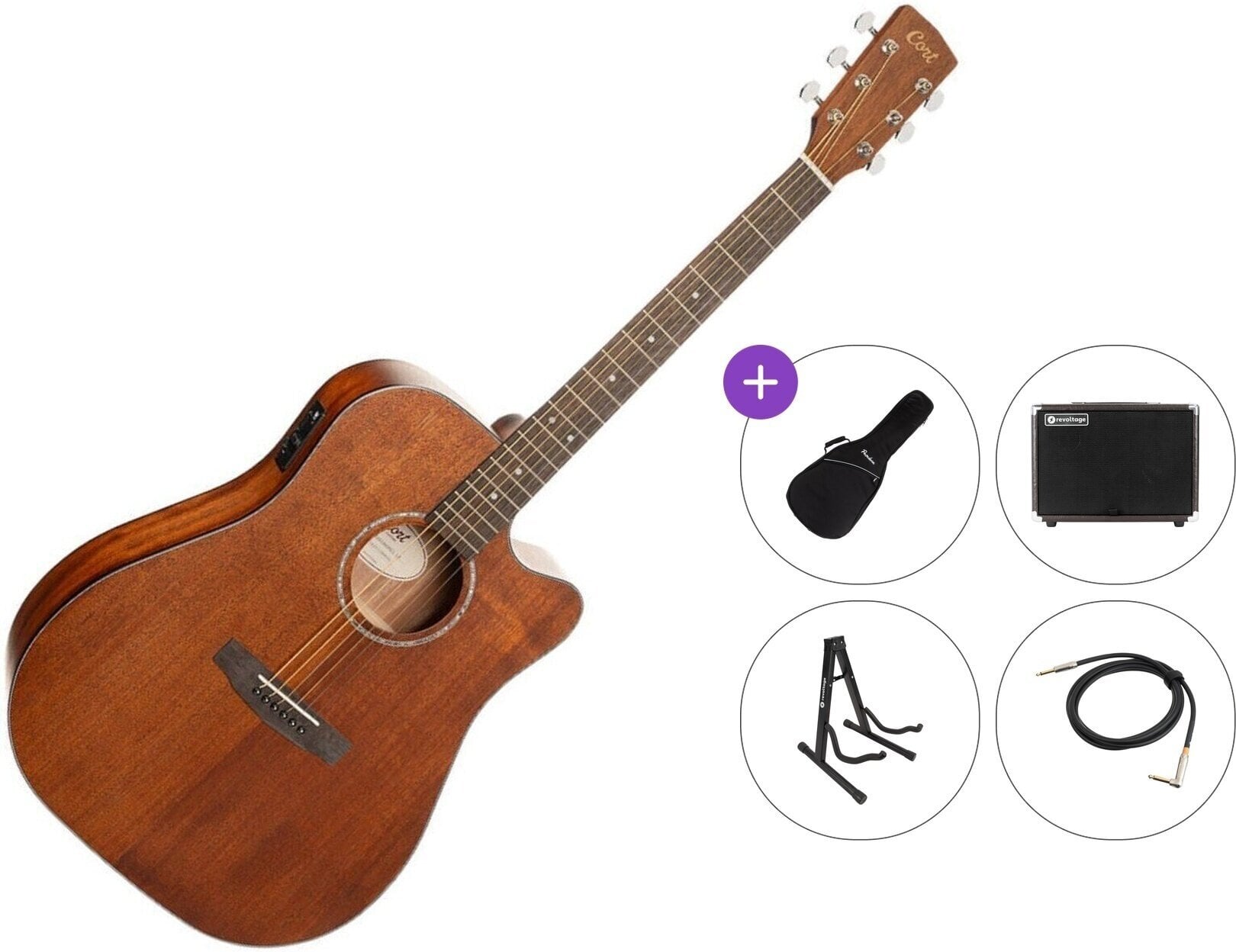 elektroakustisk gitarr Cort Earth 60MCE Premium SET Öppen por elektroakustisk gitarr