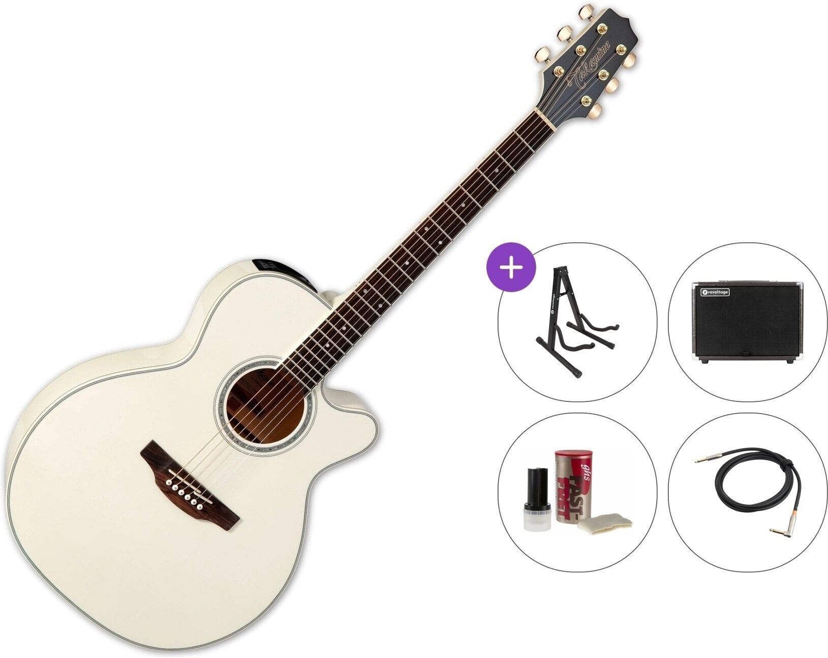 Elektroakustična jumbo Takamine GN37CE PW Premium SET Pearl White Elektroakustična jumbo