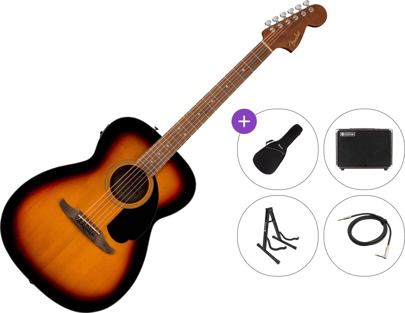 Guitare Jumbo acoustique-électrique Fender California Standard Monterey E Premium SET 3-Color Sunburst Guitare Jumbo acoustique-électrique
