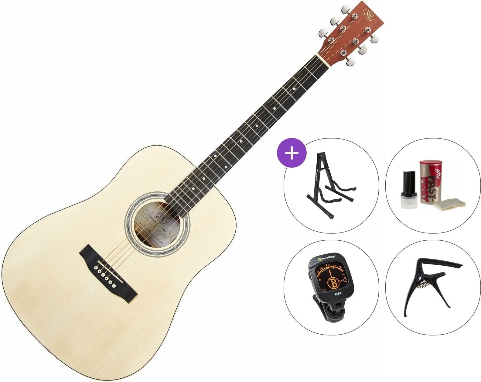 Dreadnought-kitara SX SD304T Premium SET Natural Dreadnought-kitara