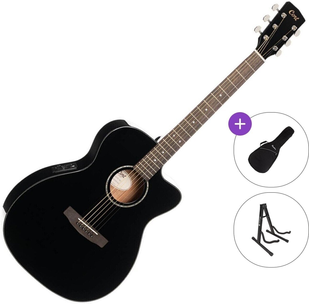 Chitarra Semiacustica Jumbo Cort L60CE Standard SET Black Gloss Chitarra Semiacustica Jumbo