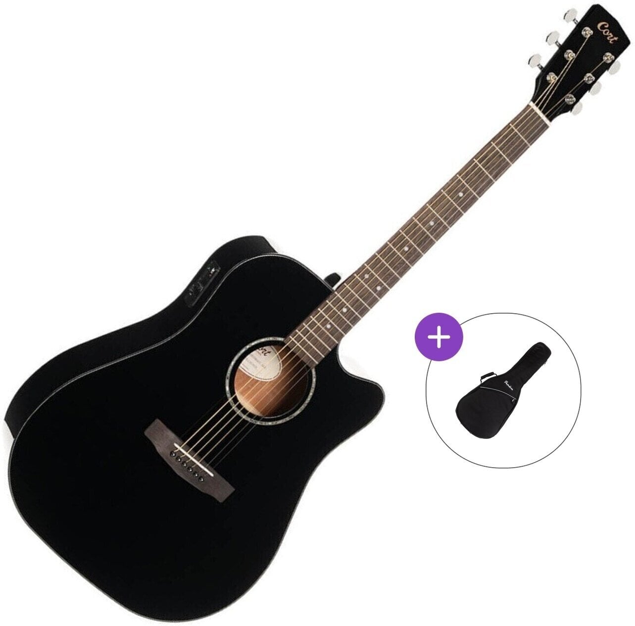 elektroakustiline kitarr Cort EARTH 60CE Basic SET Black Gloss elektroakustiline kitarr