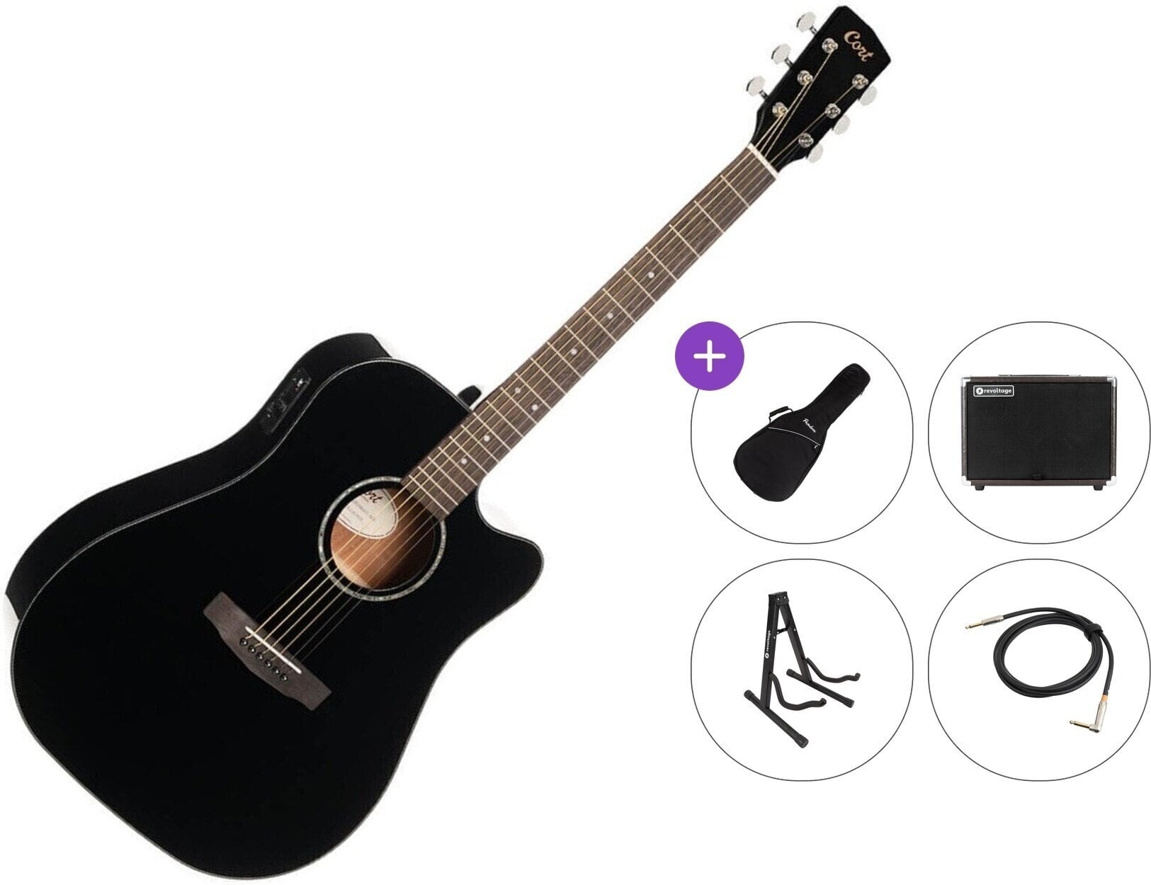 elektroakustiline kitarr Cort EARTH 60CE Premium SET Black Gloss elektroakustiline kitarr