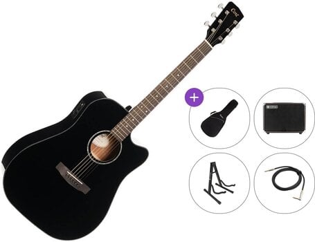 elektroakustiline kitarr Cort EARTH 60CE Premium SET Black Gloss elektroakustiline kitarr - 1