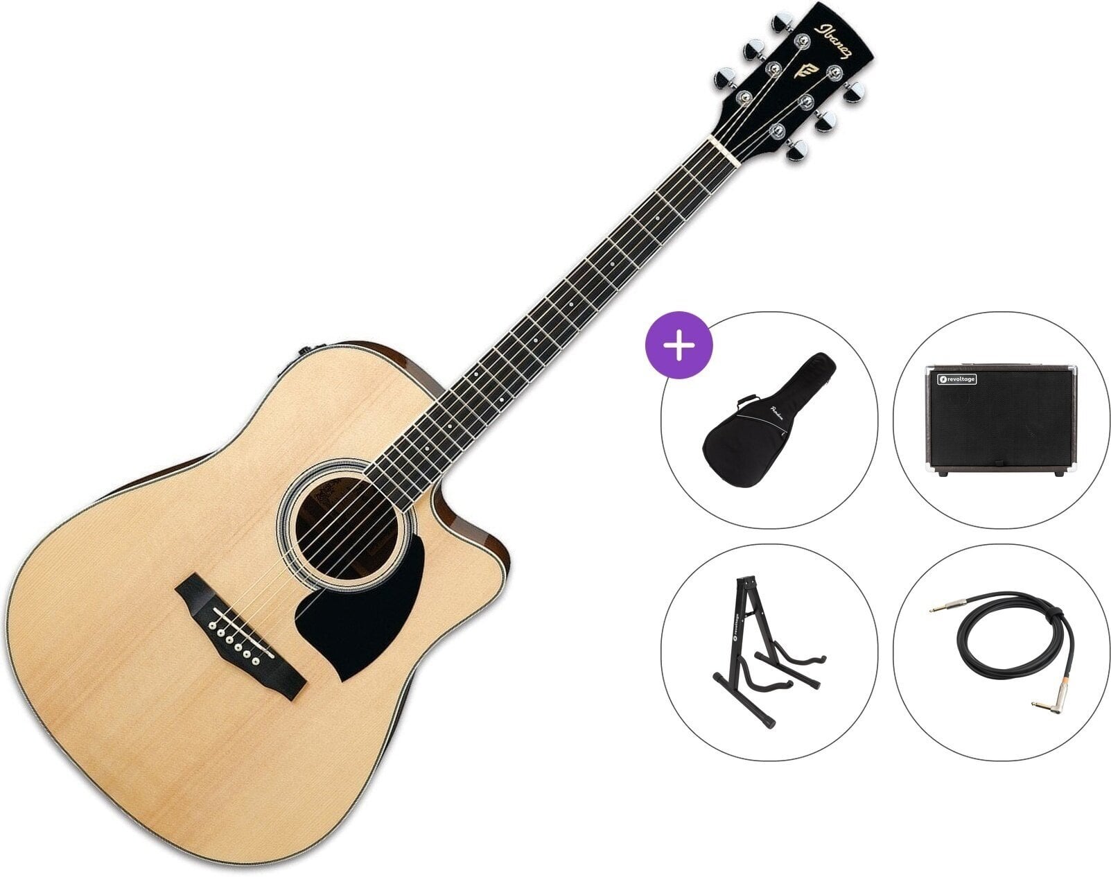 elektroakustinė gitara Ibanez PF15ECE-NT Premium SET Natural elektroakustinė gitara