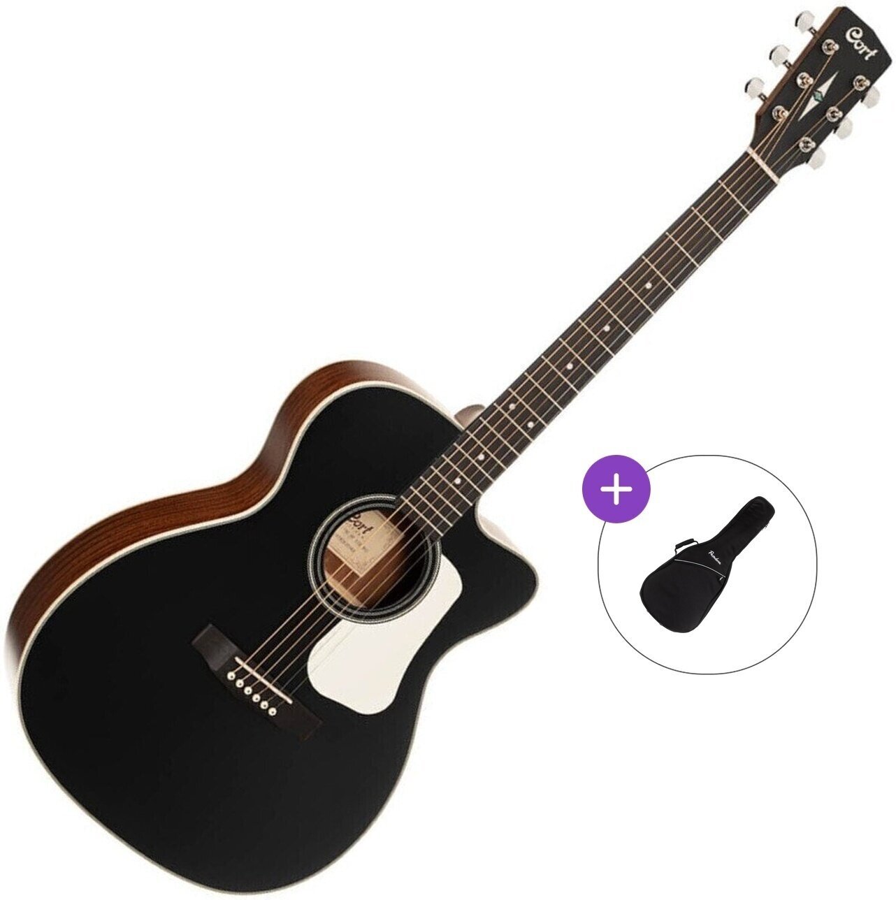 Jumbo Elektro-Akustikgitarren Cort L100OCF-CED Basic SET Black Satin Jumbo Elektro-Akustikgitarren