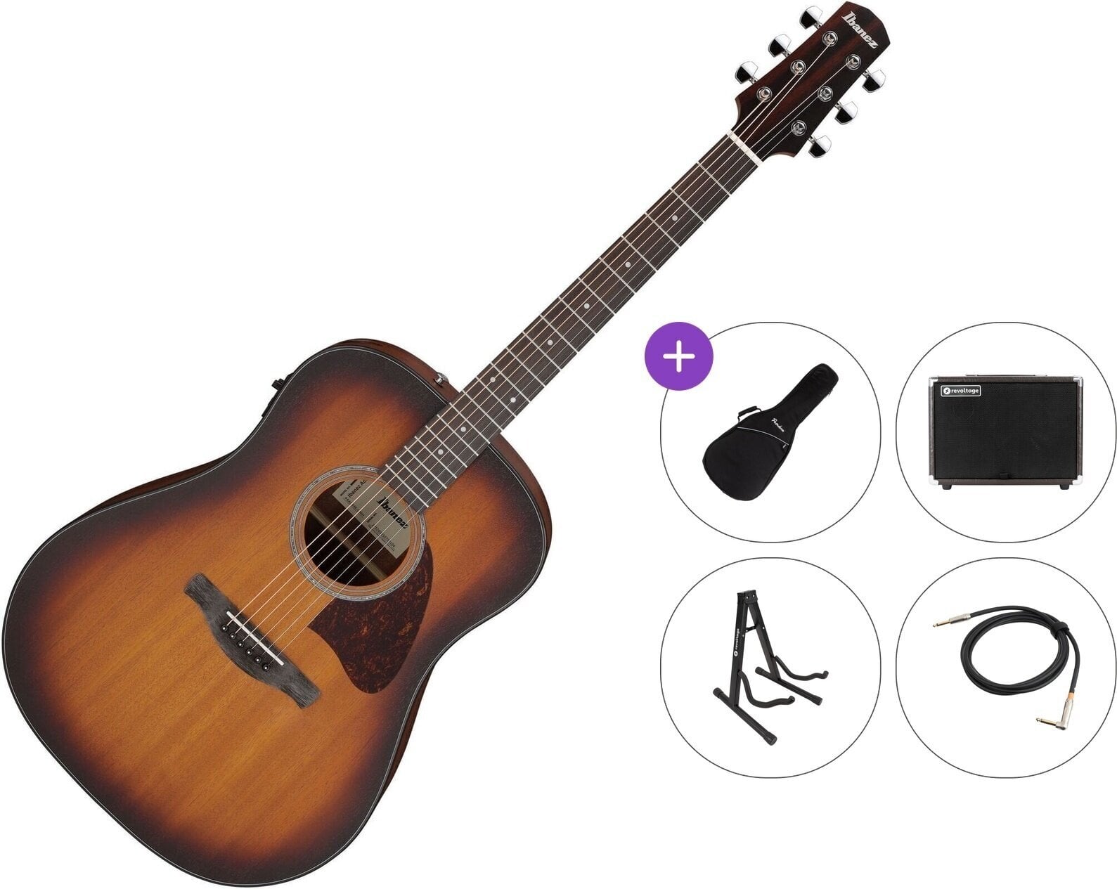 Elektro-akustična Dreadnought Ibanez AAD54E-OMH Premium SET Mahogany Sunburst Elektro-akustična Dreadnought