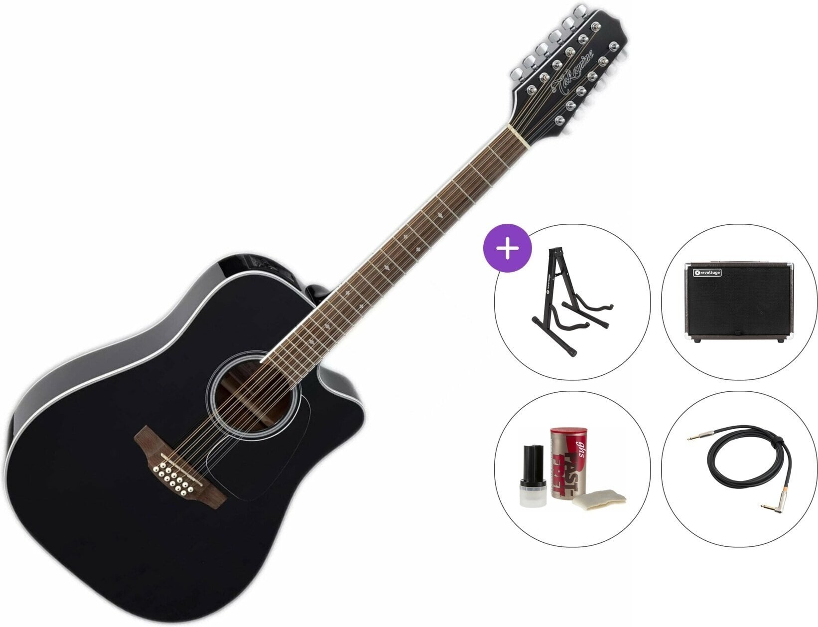 12 stygų akustinė-elektrinė gitara Takamine GD38CE Premium SET Black 12 stygų akustinė-elektrinė gitara