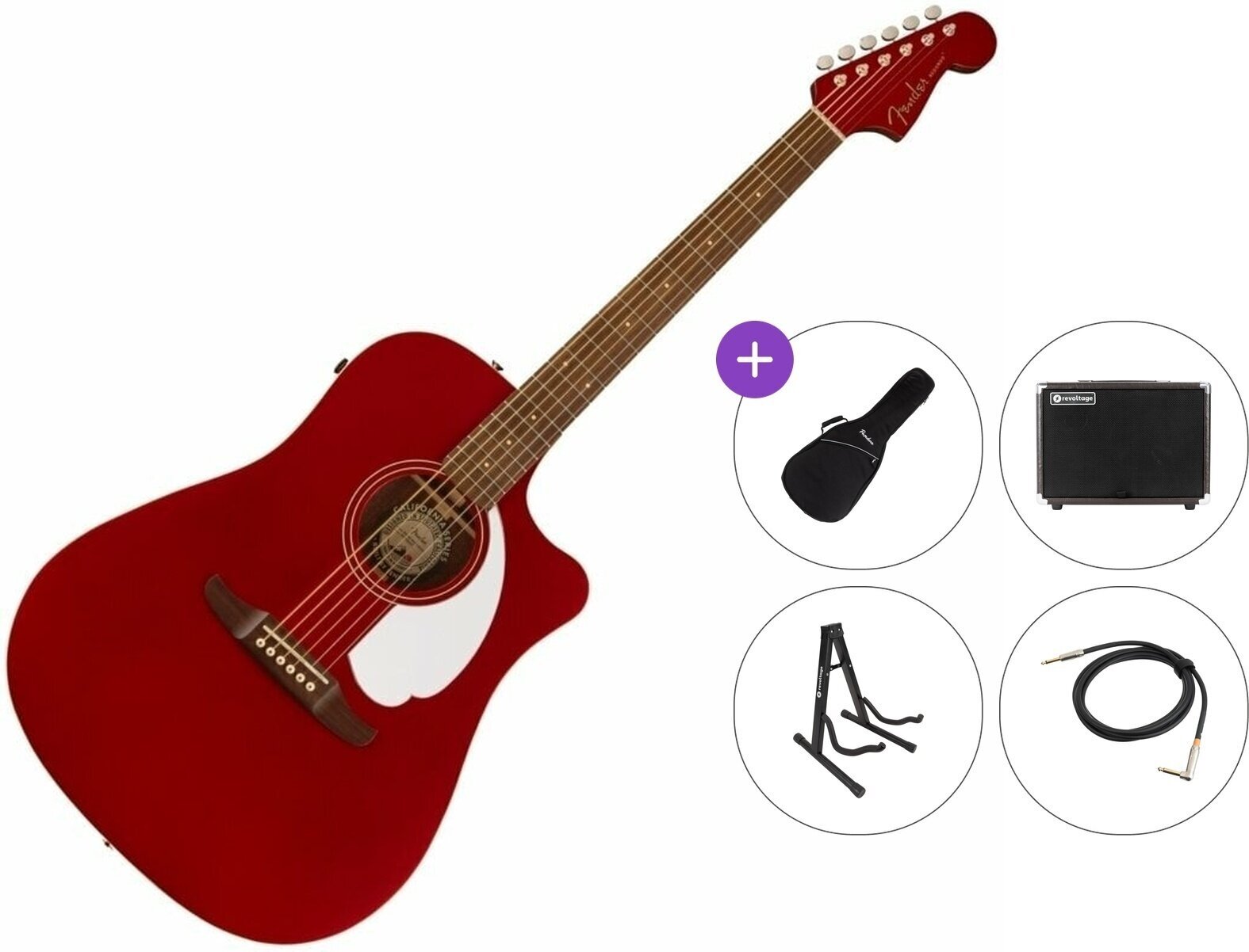 Elektroakustinen kitara Fender Redondo Player Premium SET Candy Apple Red Elektroakustinen kitara