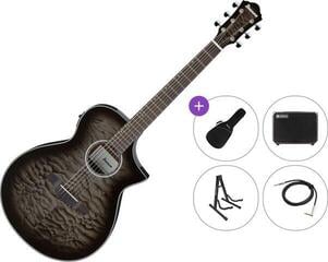 Jumbo Elektro-Akustikgitarren Ibanez AEWC16QA-TKH Premium SET Transparent Black Sunburst Jumbo Elektro-Akustikgitarren
