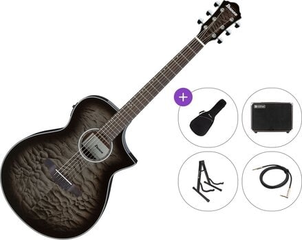 Jumbo Elektro-Akustikgitarren Ibanez AEWC16QA-TKH Premium SET Transparent Black Sunburst Jumbo Elektro-Akustikgitarren - 1