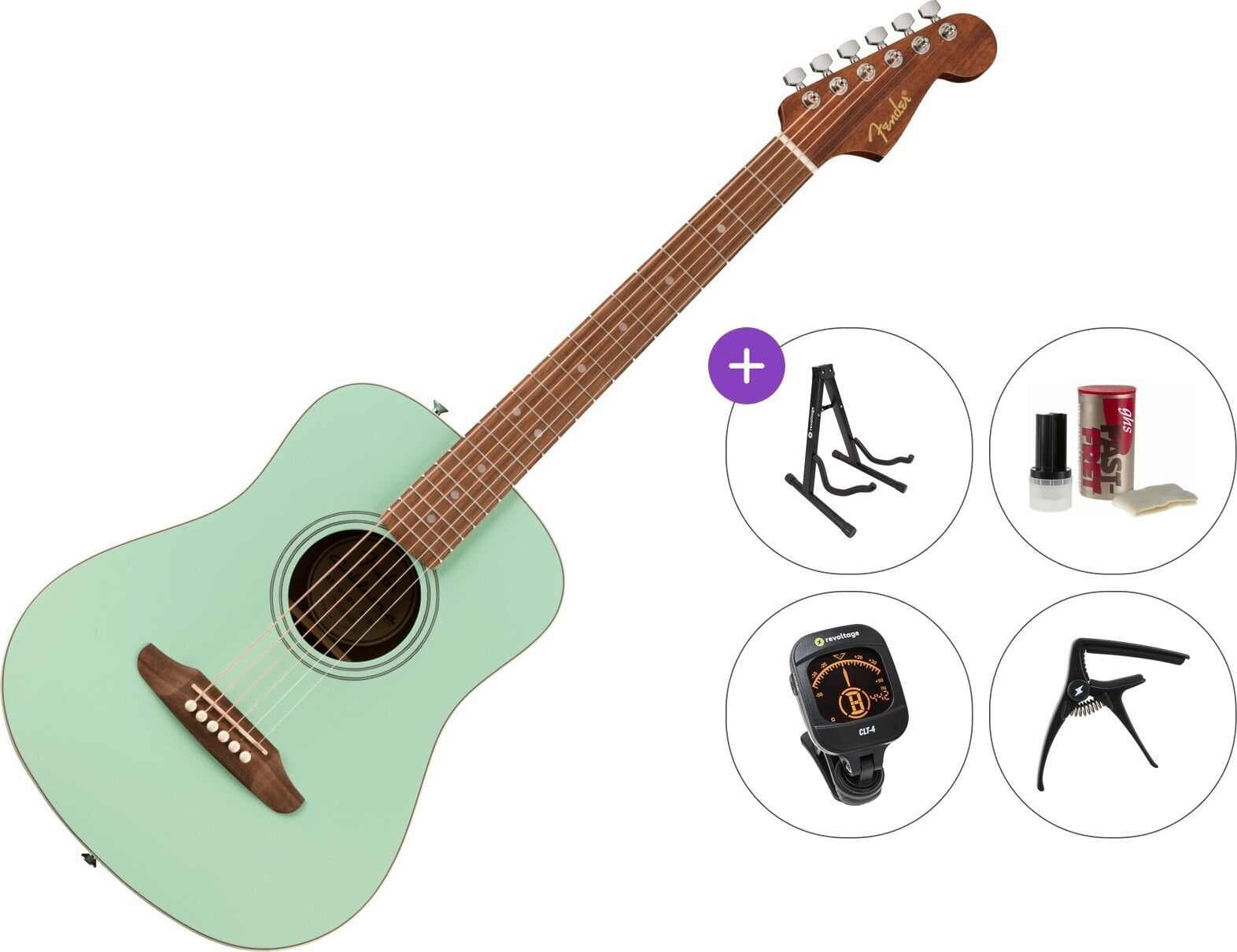 Dreadnought kitarr Fender California Standard Redondo Mini Premium SET Surf Green Dreadnought kitarr
