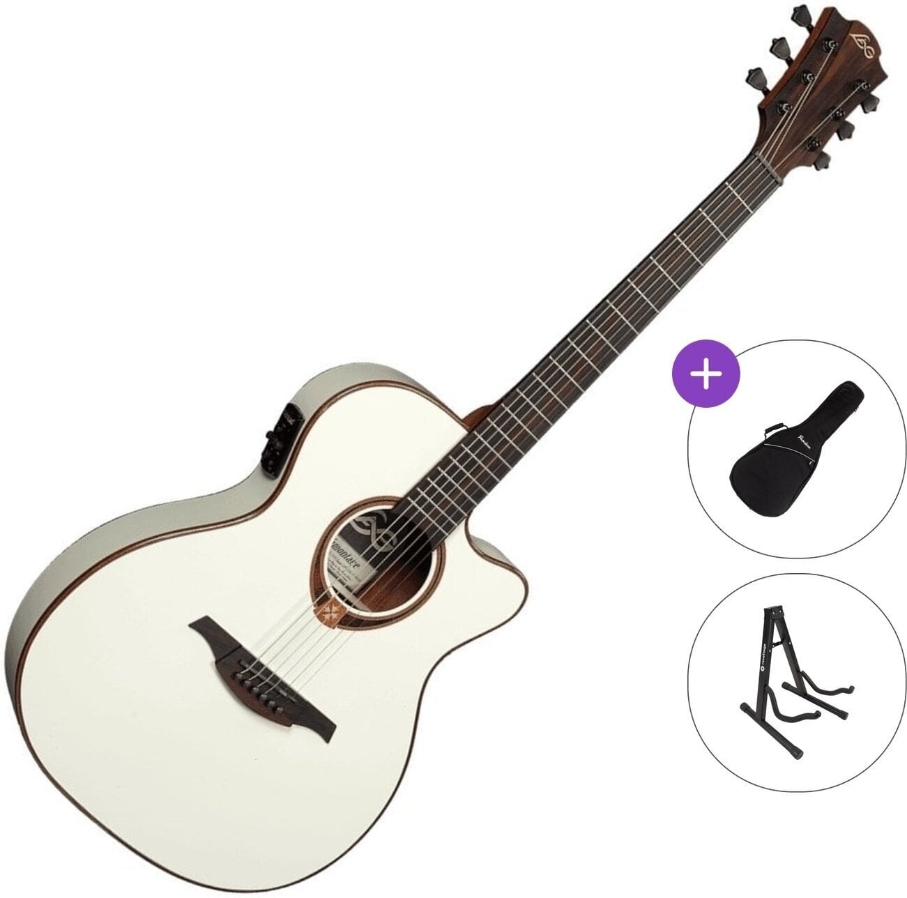 Chitarra Semiacustica Jumbo LAG Tramontane 118 T118ASCE-IVO Standard SET Ivory Chitarra Semiacustica Jumbo