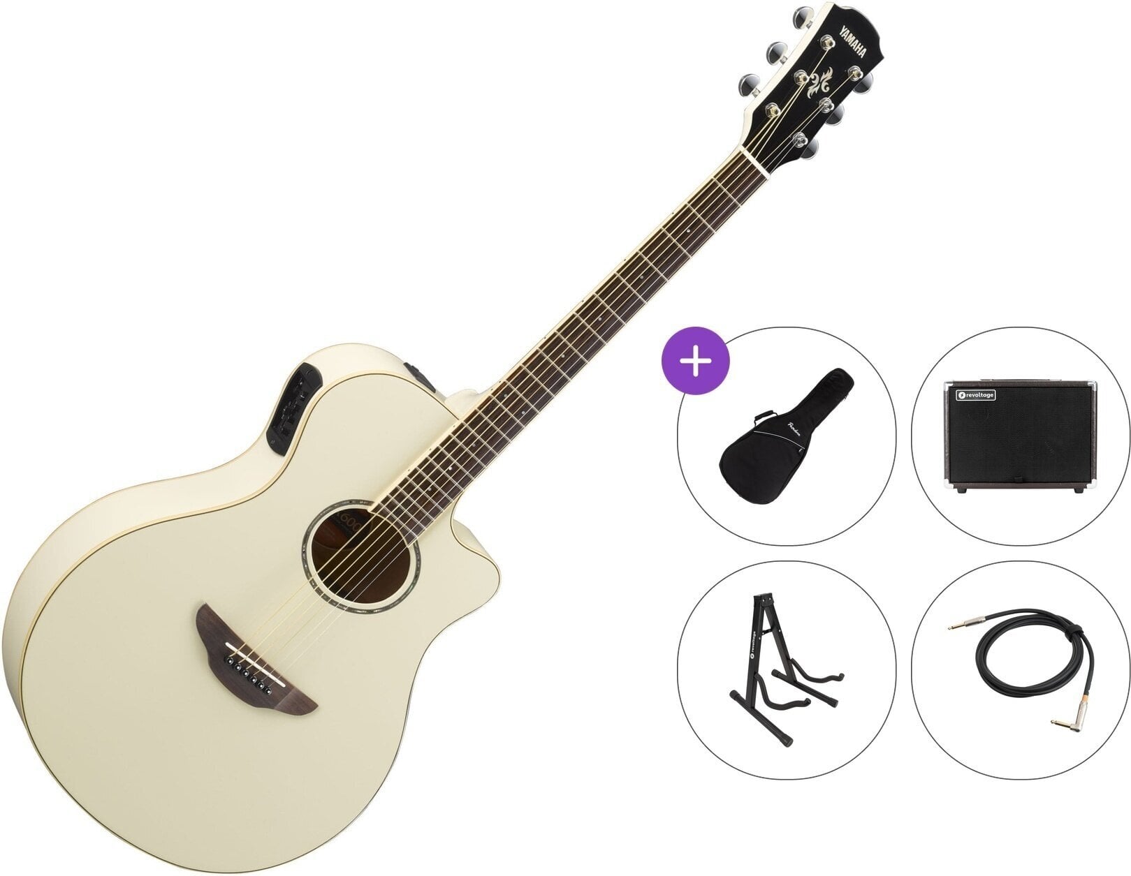 Chitarra Semiacustica Jumbo Yamaha APX600 Premium SET Vintage White Chitarra Semiacustica Jumbo
