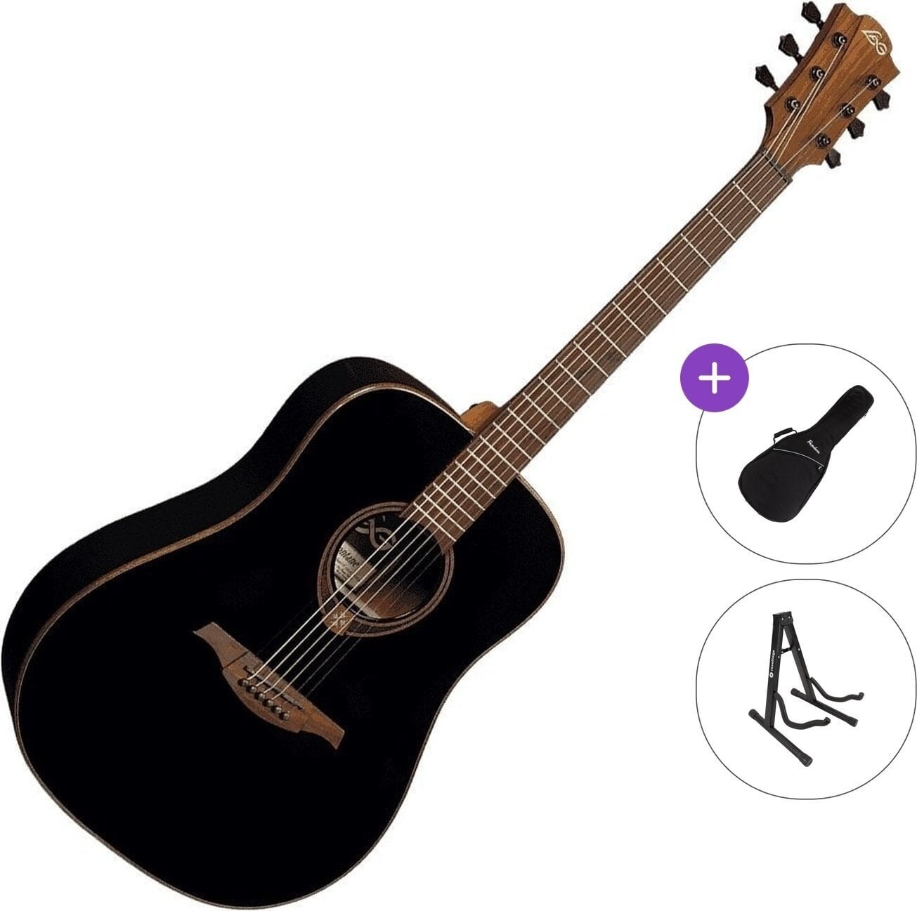 Ακουστική Κιθάρα LAG Tramontane 118 T118D Standard SET Black Ακουστική Κιθάρα