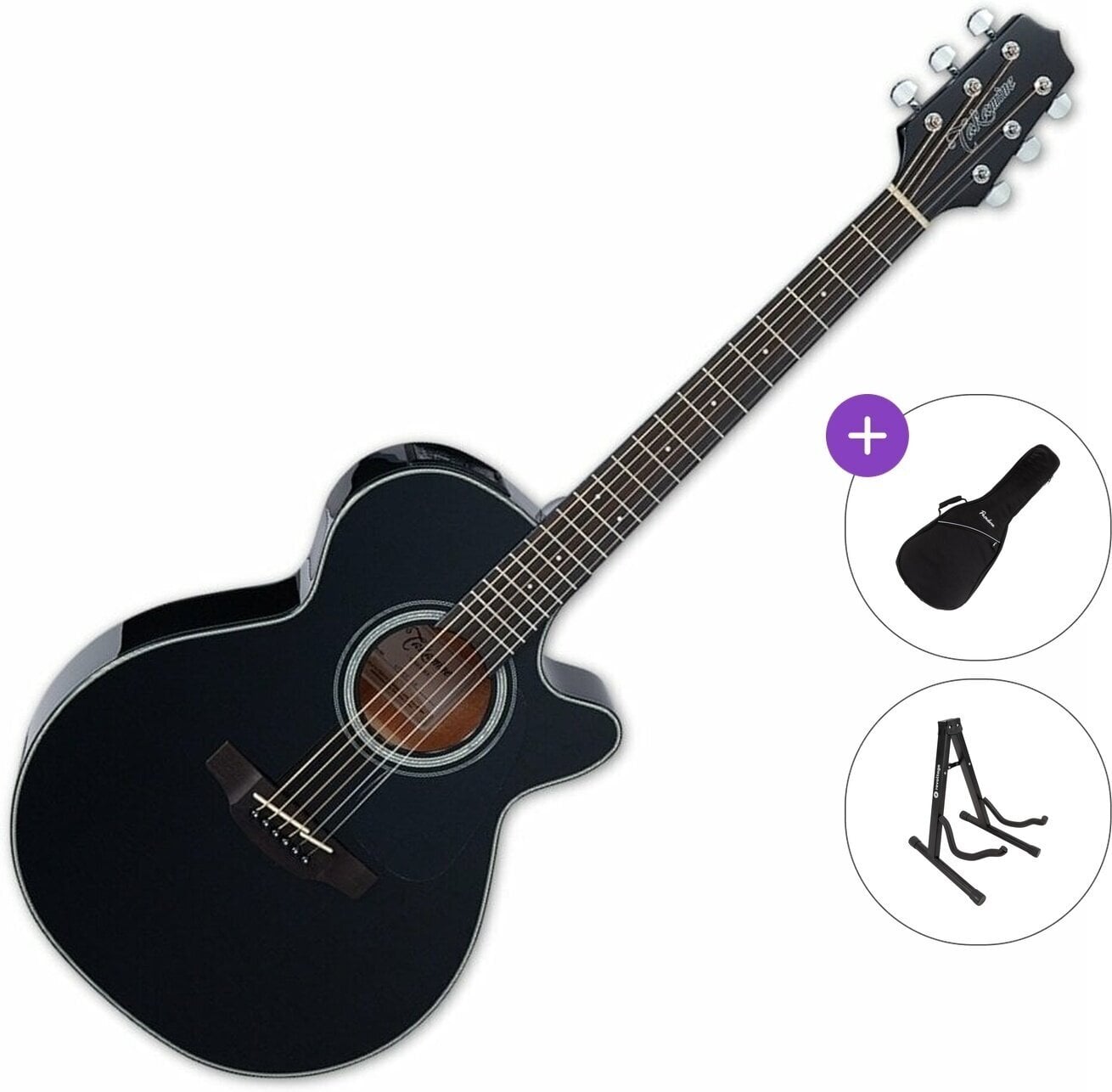 electro-acoustic guitar Takamine GF30CE-BLK Standard SET Black electro-acoustic guitar