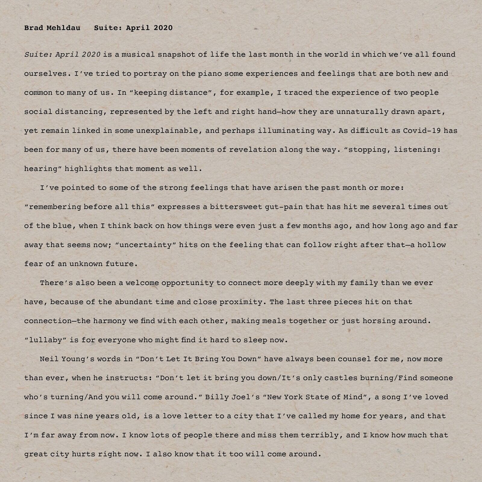 LP ploča Brad Mehldau - Suite: April 2020 (LP)