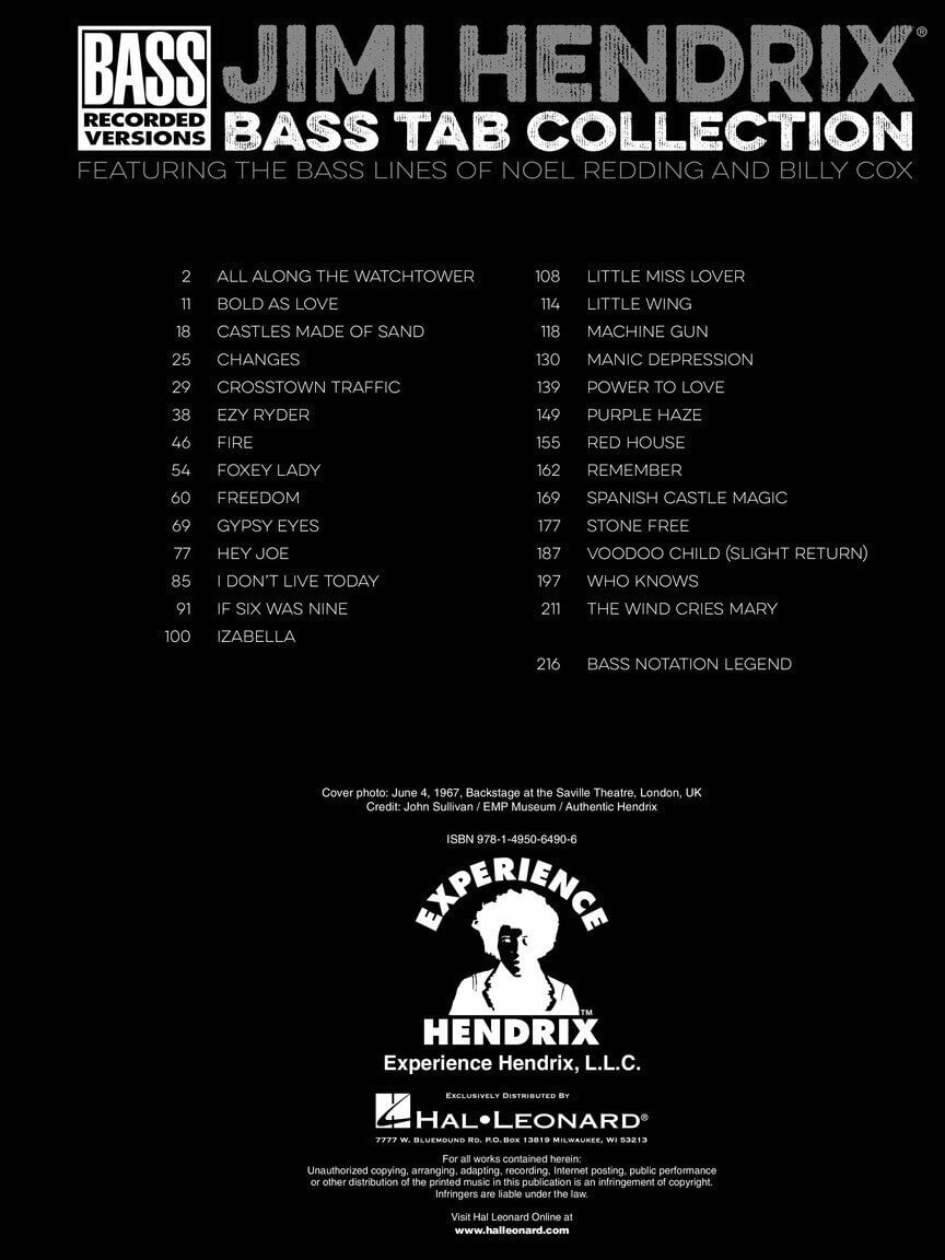 Notes Hal Leonard Jimi Hendrix Bass Tab Collection Notes