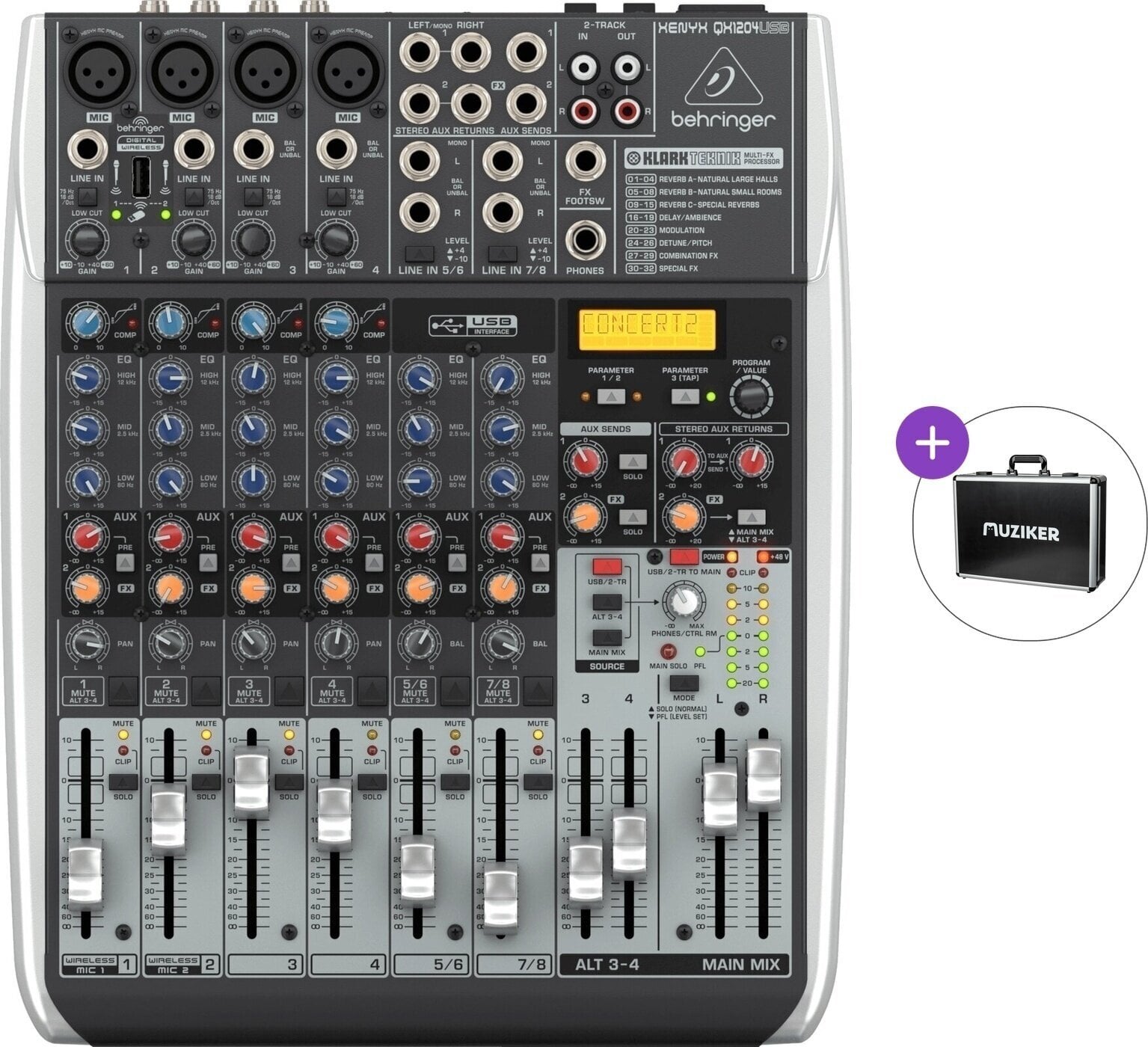Analogni mix pult Behringer XENYX QX1204 USB Basic SET Analogni mix pult