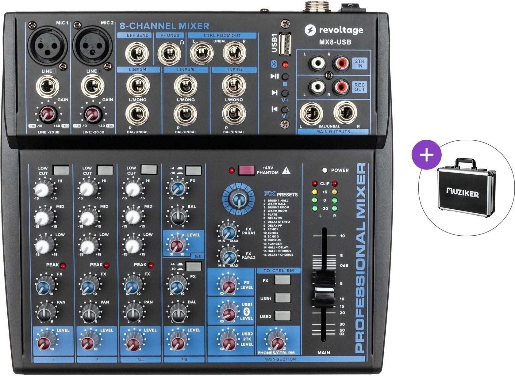 Analogni mix pult Revoltage MX8-USB Basic SET Analogni mix pult