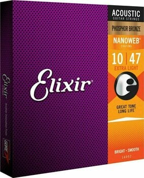 Snaren voor akoestische gitaar Elixir 16002 Nanoweb 10-47 - 1
