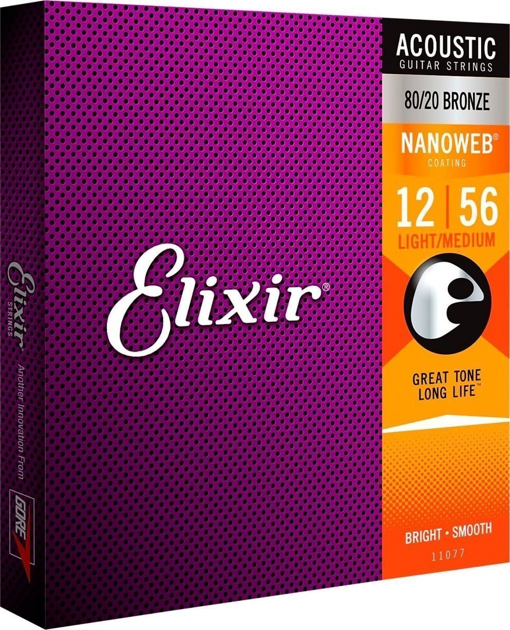 Snaren voor akoestische gitaar Elixir 11077 Nanoweb 12-56