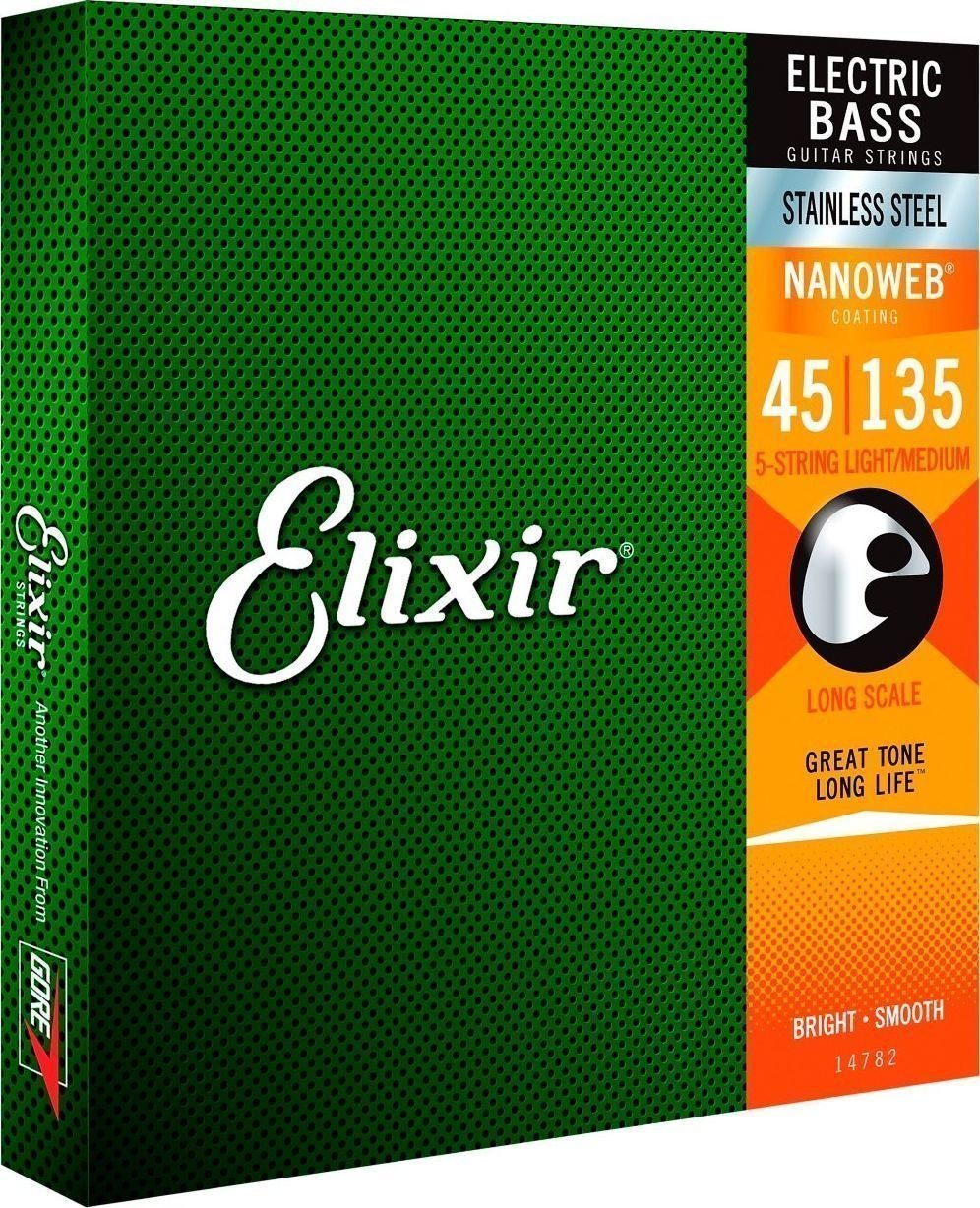 Струни за 5-струнна бас китара Elixir 14782 NanoWeb Light/Medium 45-135