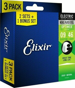 E-gitarrsträngar Elixir 16551 OPTIWEB Coating Custom Light 9-46 3-PACK - 1