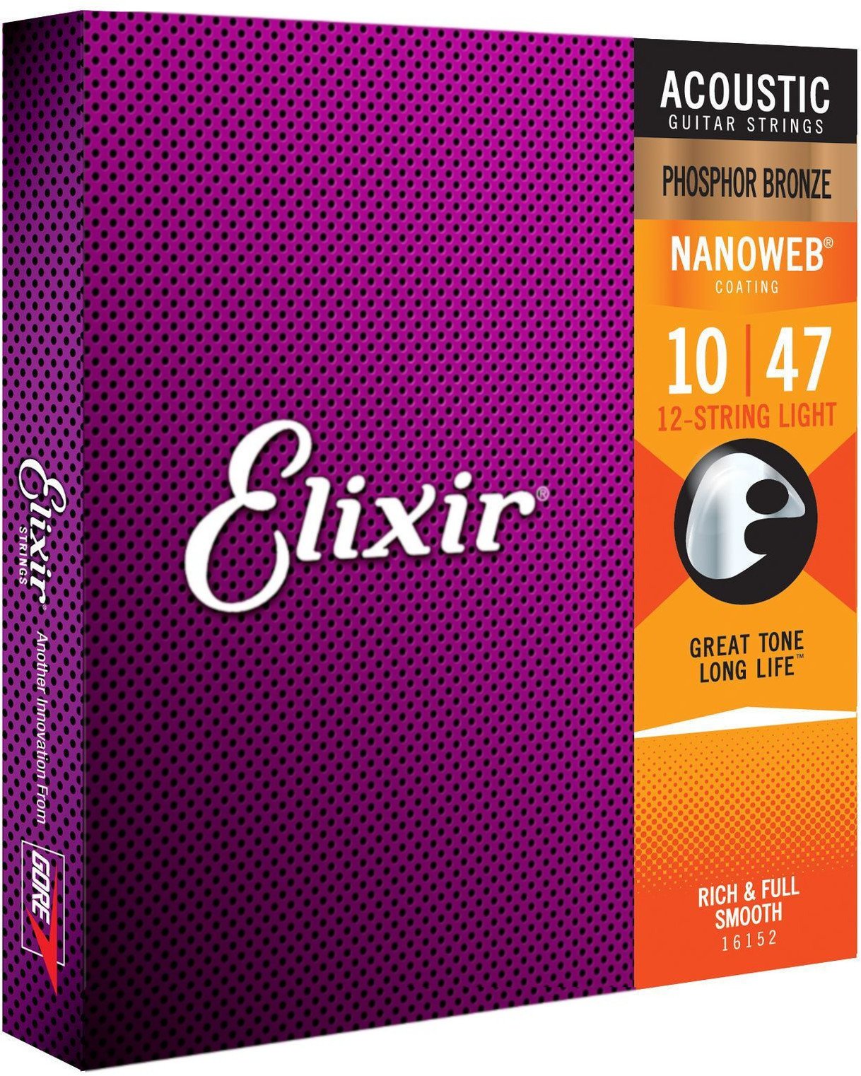 Set de corzi pentru chitară acustică Elixir 16152 Nanoweb 12 10-47
