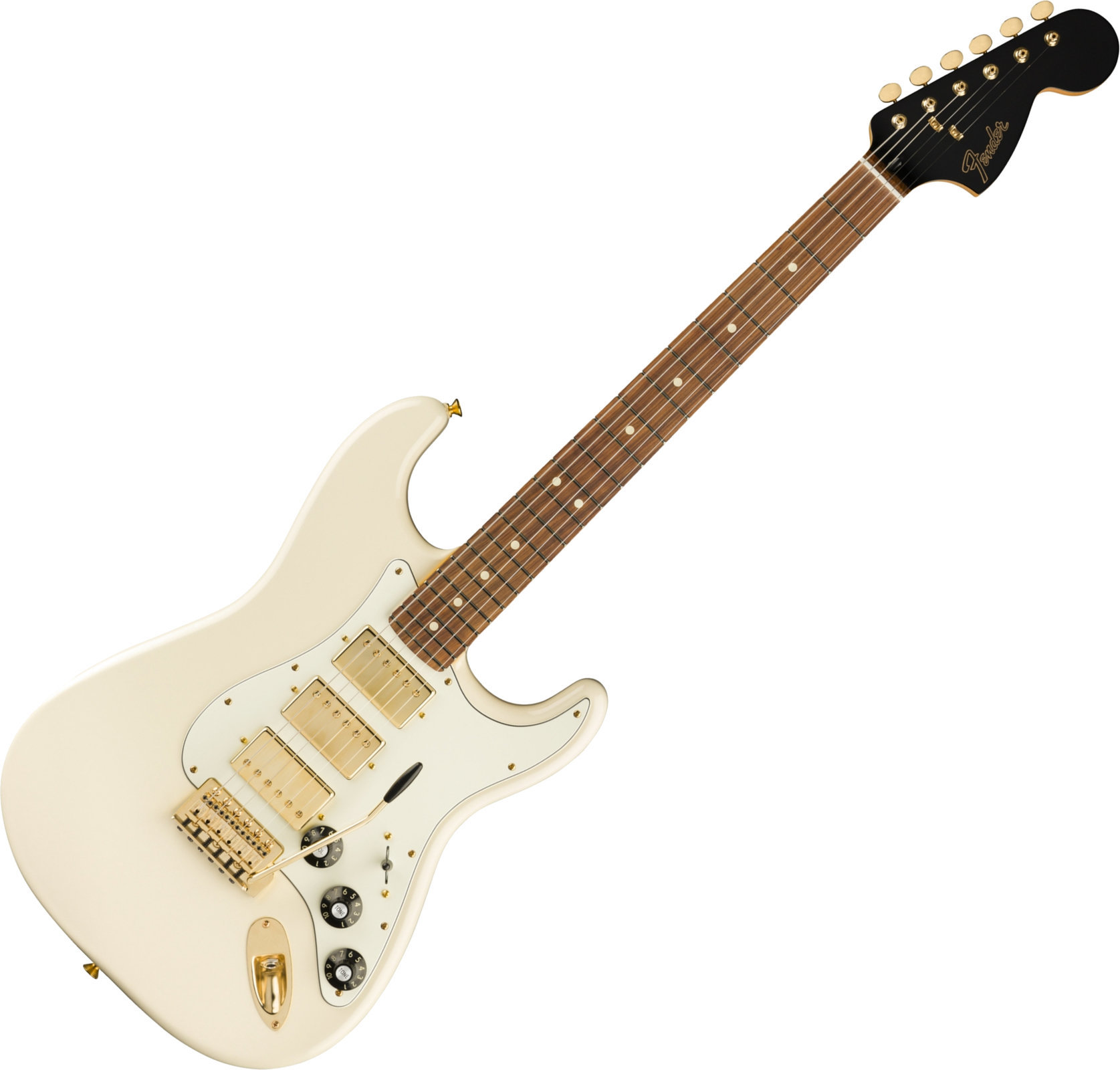 Guitare électrique Fender Mahogany Blacktop Stratocaster PF 3H Olympic White Gold
