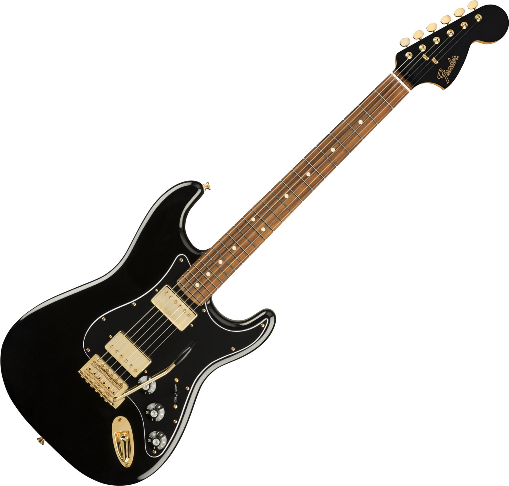Elektrische gitaar Fender Mahogany Blacktop Stratocaster PF Black Gold
