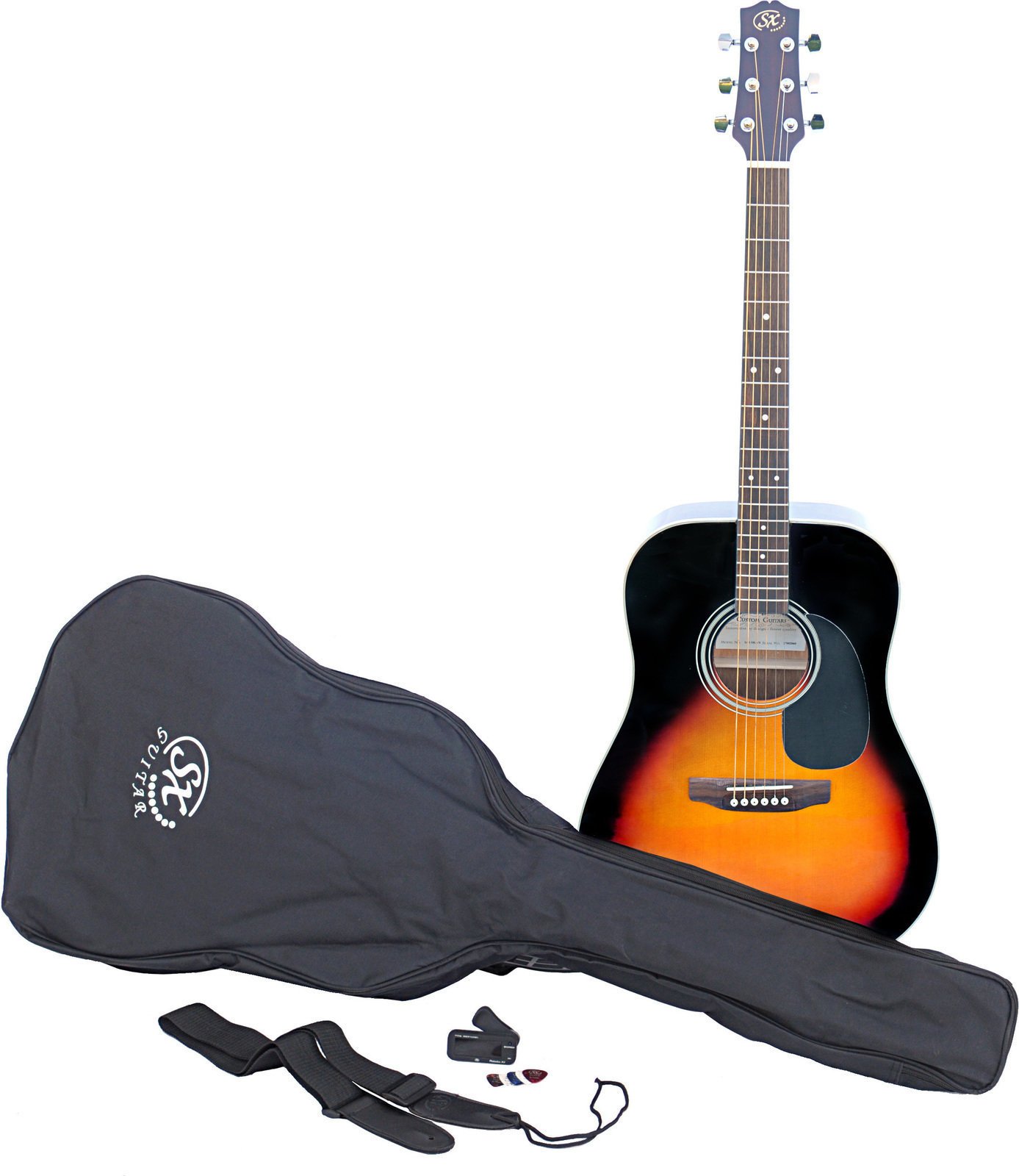 Akustický gitarový set SX SA1 Acoustic Guitar Kit Vintage Sunburst