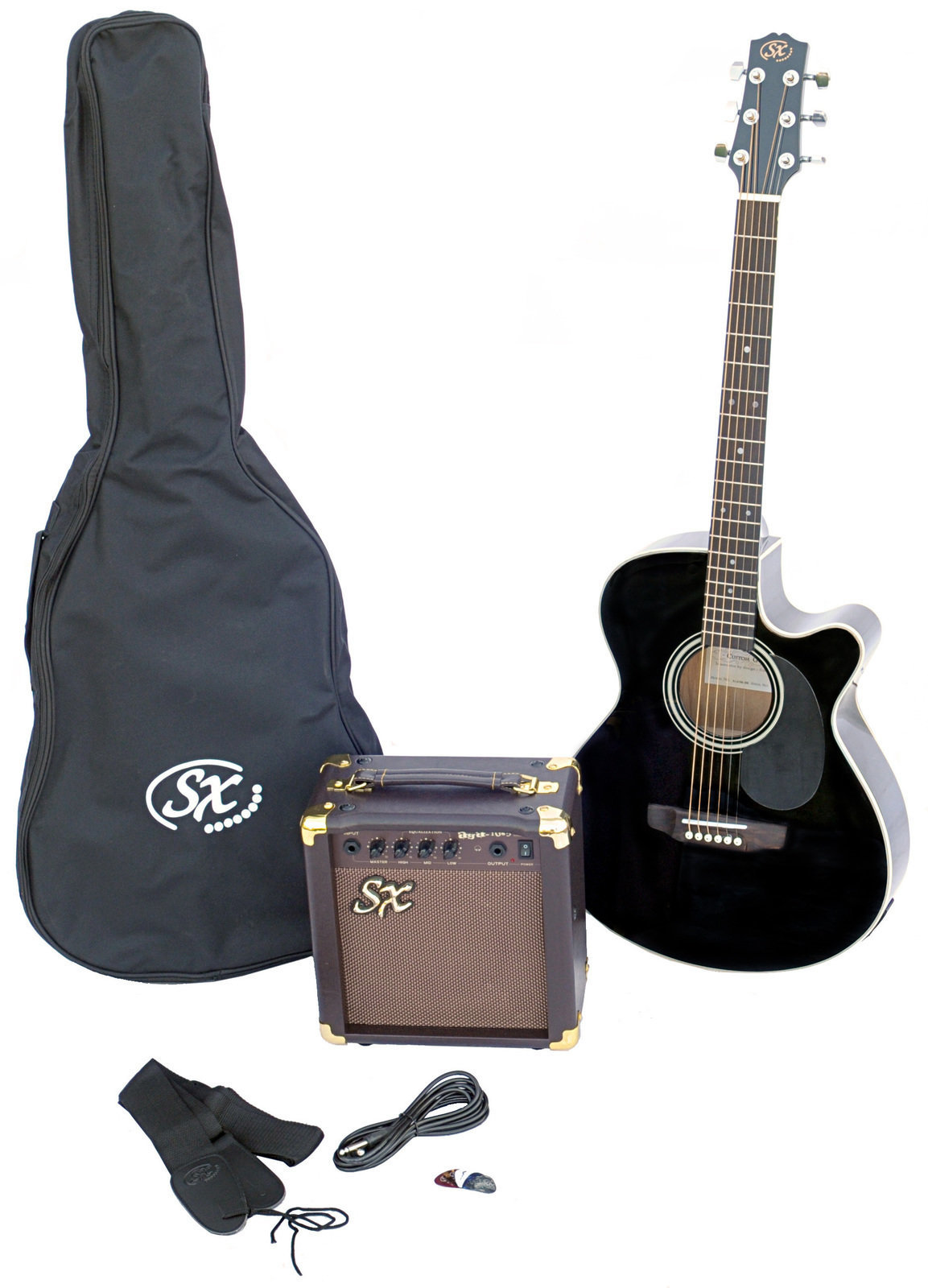Jumbo elektro-akoestische gitaar SX SA3 Electric Acoustic Kit Black