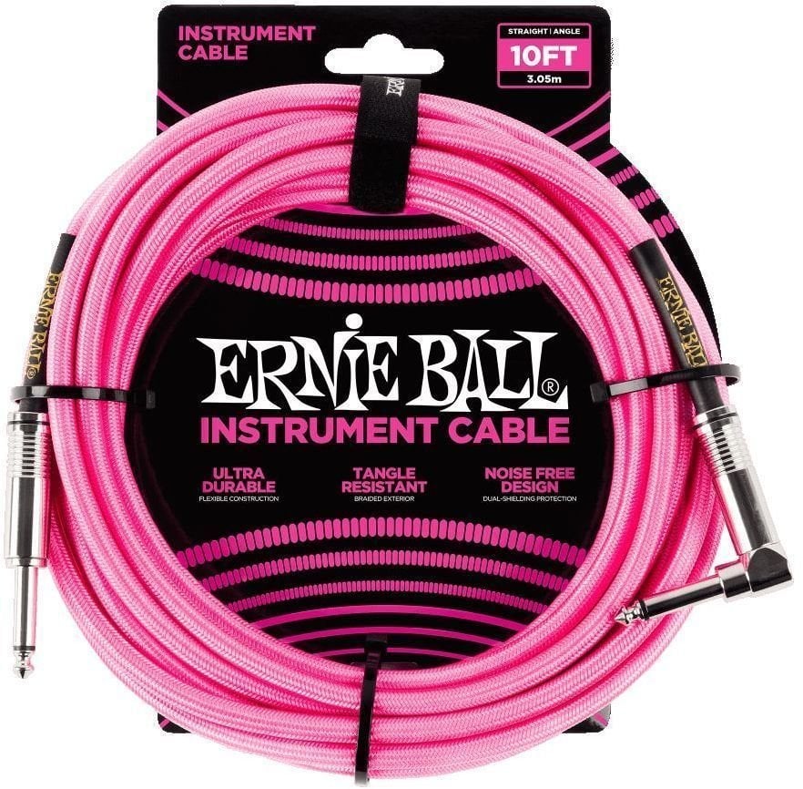 Nástrojový kábel Ernie Ball P06078-EB Ružová 3 m Rovný - Zalomený