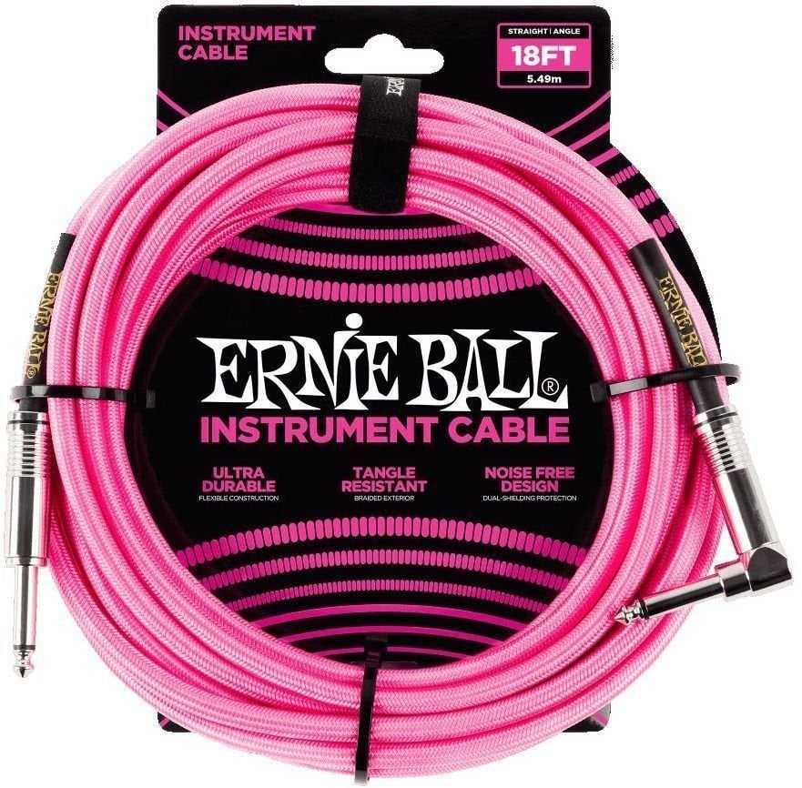 Câble pour instrument Ernie Ball P06083-EB Rose 5,5 m Droit - Angle