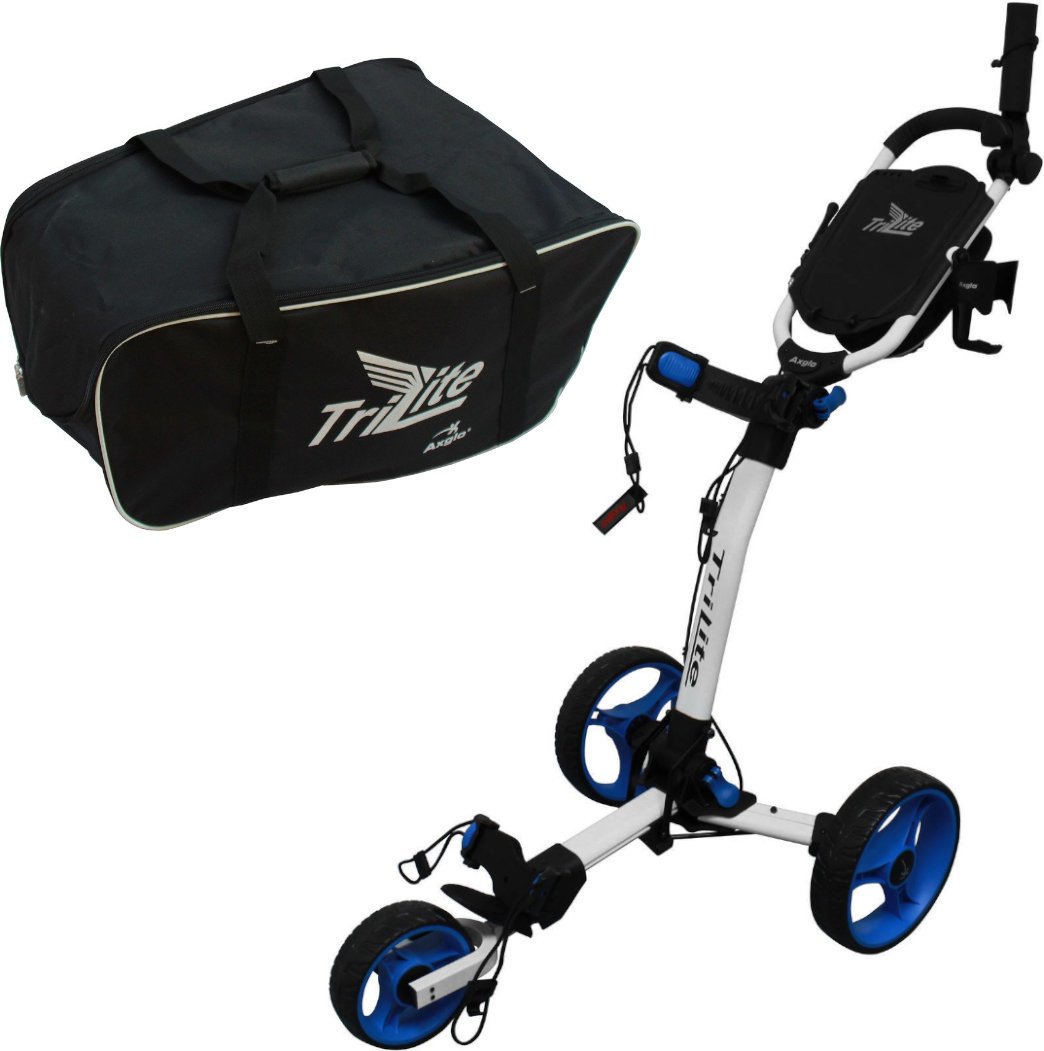 Chariot de golf manuel Axglo TriLite 3-Wheel SET White/Blue Chariot de golf manuel
