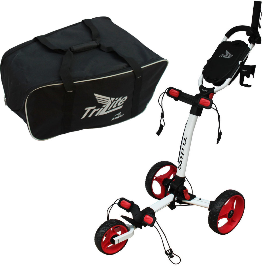 Manuálny golfový vozík Axglo TriLite 3-Wheel SET White/Red Manuálny golfový vozík