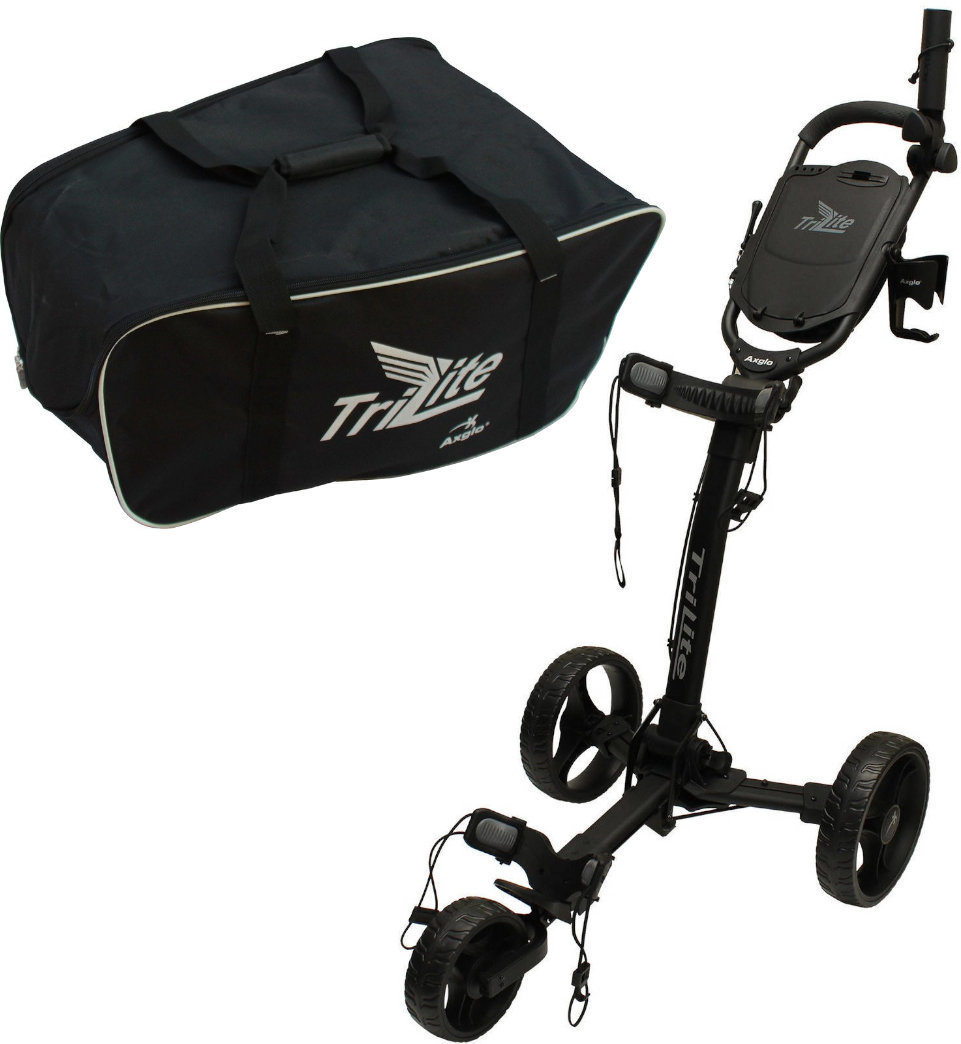 Ročni voziček za golf Axglo TriLite 3-Wheel SET Black/Black Ročni voziček za golf
