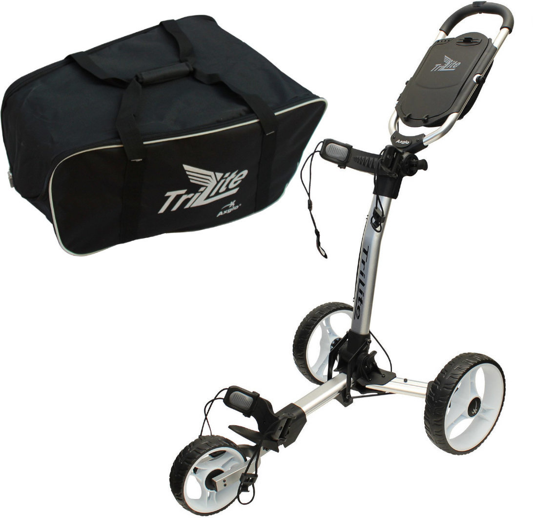 Handmatige golftrolley Axglo TriLite 3-Wheel SET Silver/White Handmatige golftrolley